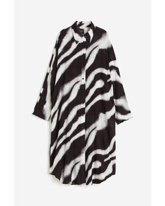 Oversized Skjortekjole Sort/zebramønstret