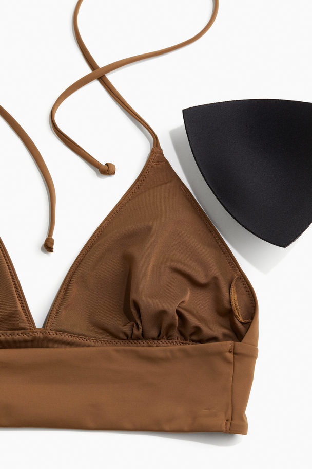 H&M Wattiertes Triangel-Bikinitop Braun