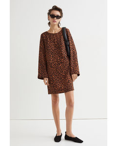 Wide-sleeved Dress Brown/jaguar-patterned