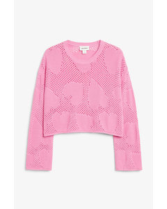 Knitted Openwork Sweater Bubblegum Pink