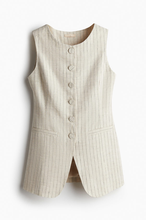 H&M Gilet aus Leinen Hellbeige/Nadelstreifen