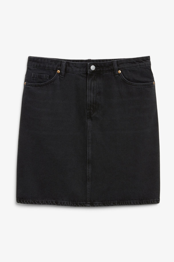 Monki Denim Midi Skirt Washed Black