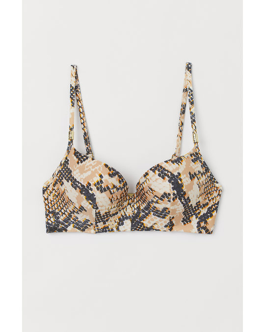 H&M Super Push-up Bikini Top Beige/snakeskin-patterned