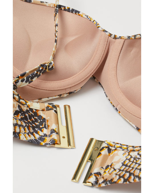 H&M Super Push-up Bikini Top Beige/snakeskin-patterned