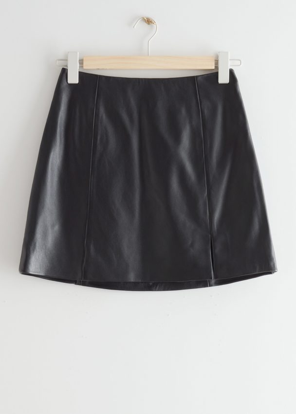 & Other Stories Leather A-line Mini Skirt Black
