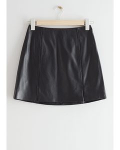 Leather A-line Mini Skirt Black