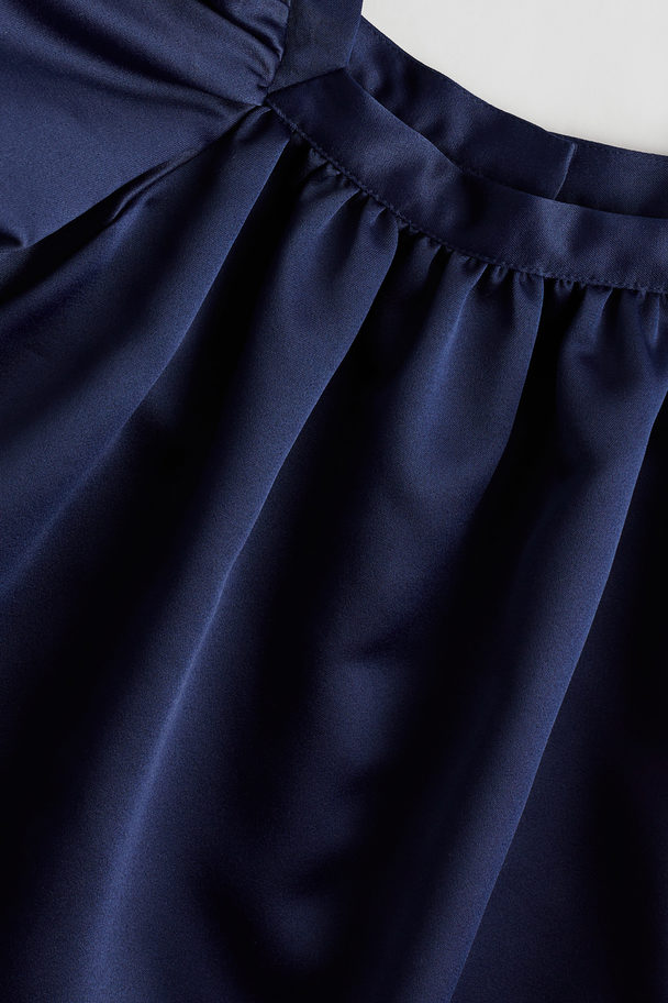 H&M Balloon-sleeved Satin Dress Dark Blue