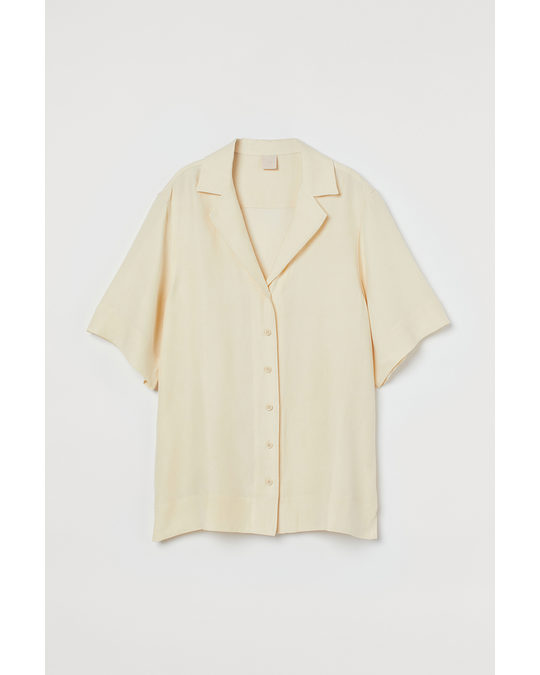 H&M Oversized Linen-blend Shirt Light Yellow