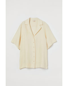 Oversized Linen-blend Shirt Light Yellow