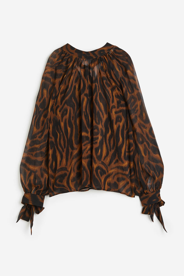 H&M Bow-detailed Crêpe Blouse Brown/patterned