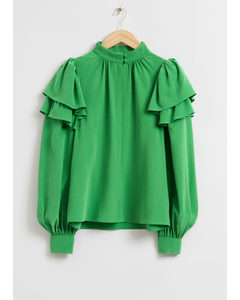 Mulberry Silk Layered Frilled Shirt Bright Green