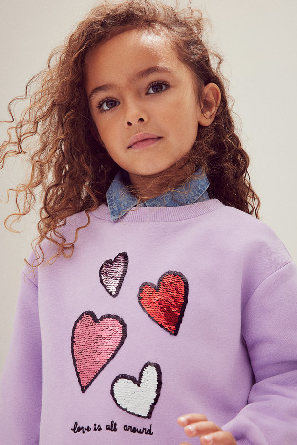 H&M Sweater Met Motief Lichtpaars/hartjes