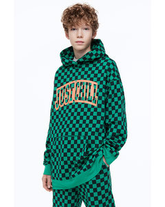 Oversized Printed Hoodie Green/just Chill