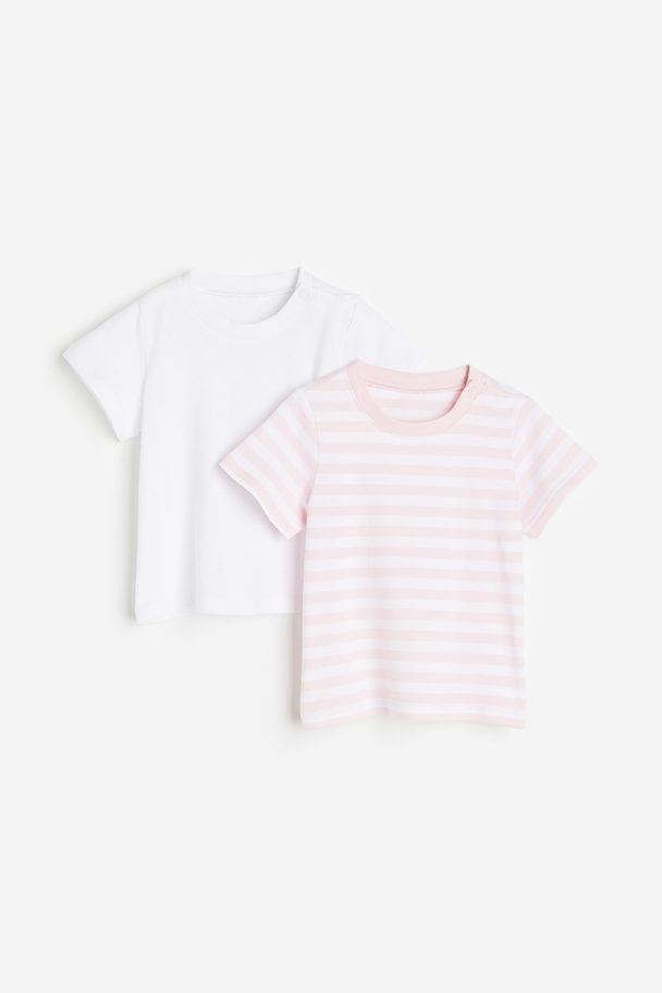 H&M 2-pack Cotton T-shirts Light Pink/striped