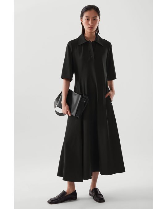 COS Asymmetric Polo Shirt Dress Black