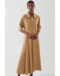 Asymmetric Polo Shirt Dress Beige