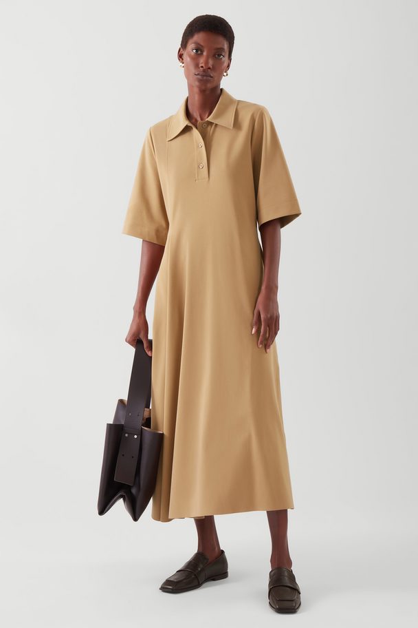 COS Asymmetric Polo Shirt Dress Beige