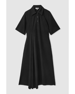 Asymmetric Polo Shirt Dress Black