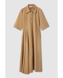 Asymmetric Polo Shirt Dress Beige