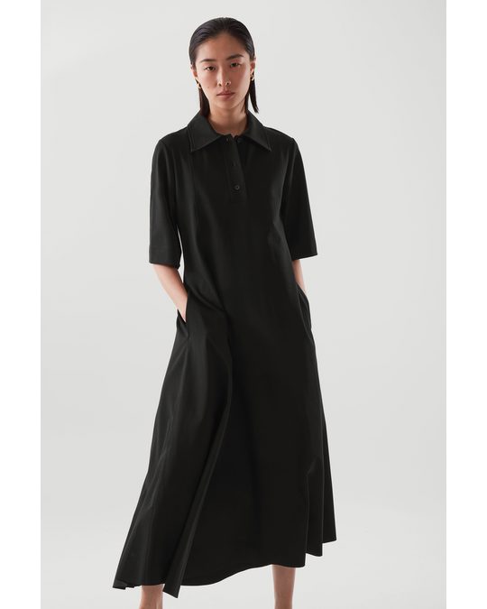 COS Asymmetric Polo Shirt Dress Black