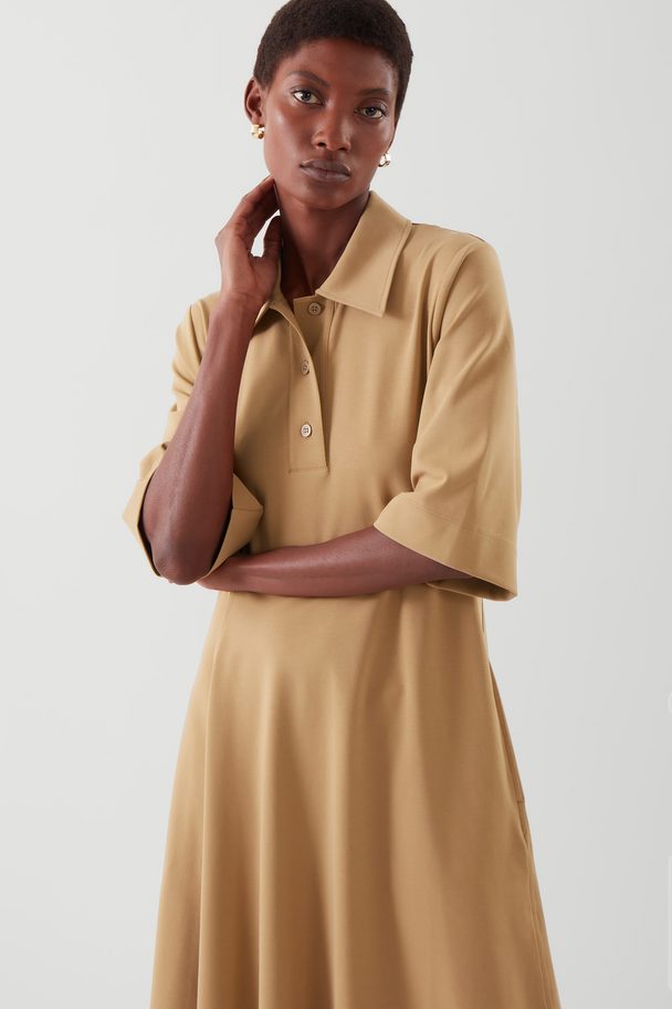 COS Asymmetric Polo Shirt Dress Beige