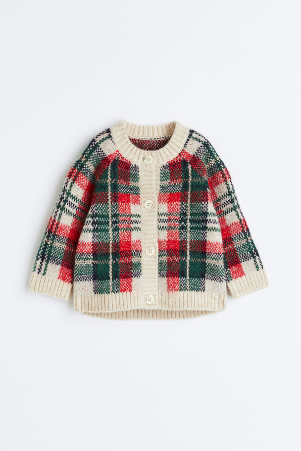 H&M Textured-knit Cardigan Red/checked