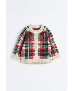 Textured-knit Cardigan Red/checked