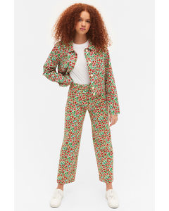 Retro Flower High-waisted Twill Trousers Bright Retro Flowers