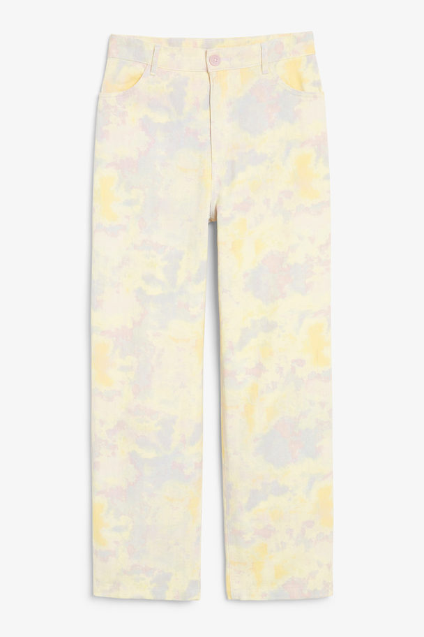 Monki Pastel Tie Dye High-waisted Twill Trousers Yellow Lilac Tie Dye