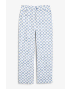 High-waist Checkered Twill Trousers Check Print