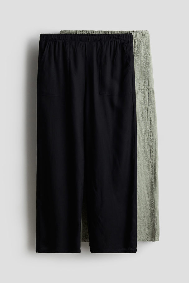 H&M 2-pack Pull-on Trousers Black/light Khaki Green