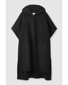 Wool-blend Hooded Poncho Coat Black