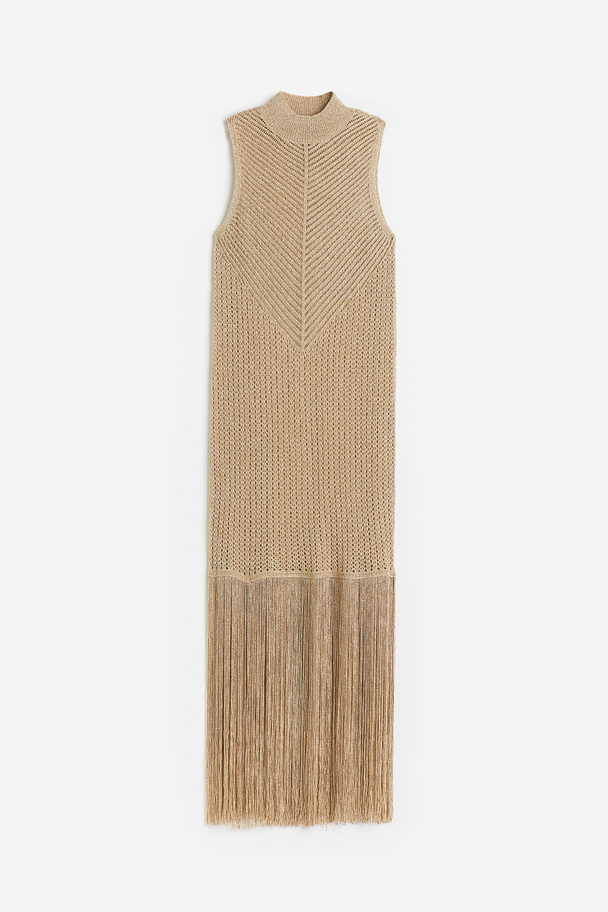 H&M Glittery Pointelle-knit Dress Beige