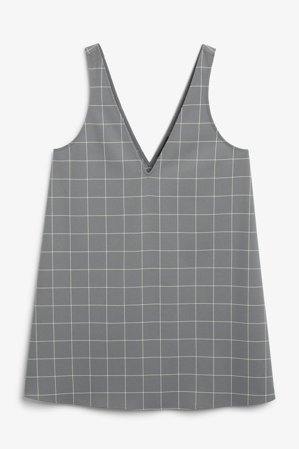 Monki Kurzes kariertes A-Linien-Kleid mit V-Ausschnitt Grau mit Karomuster