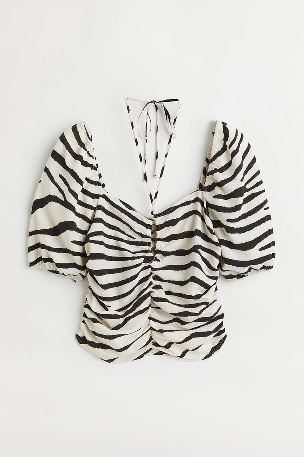 H&M Cropped Bluse Creme/zebramønstret