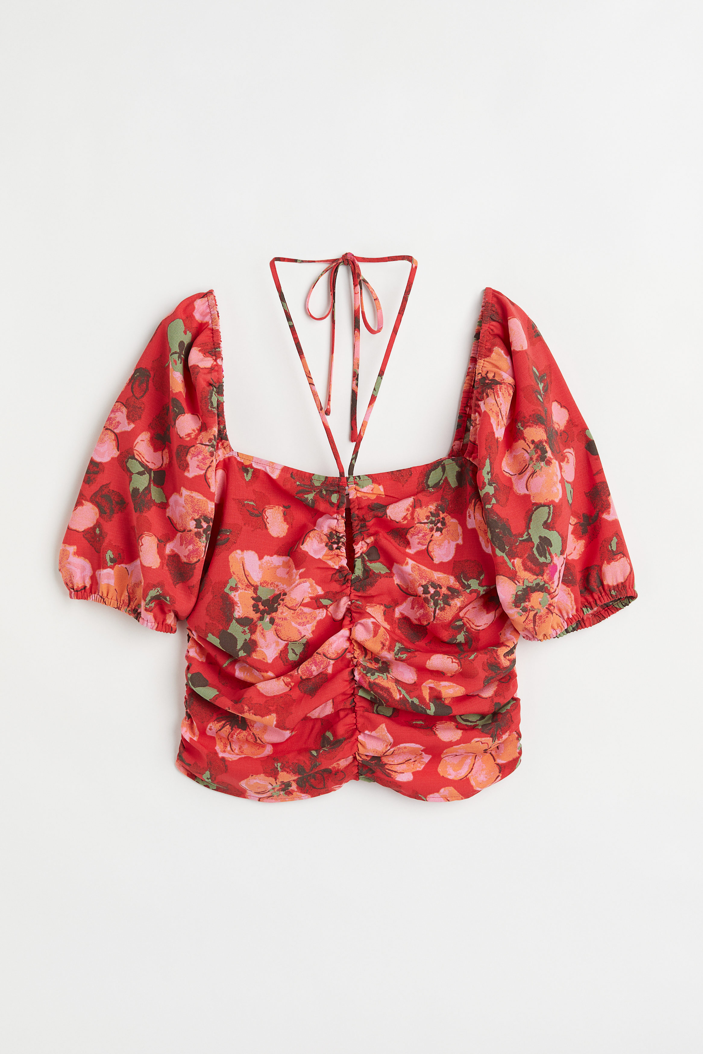 Billede af H&M Cropped Bluse Rød/blomstret, Bluser. Farve: Red/floral I størrelse XXL