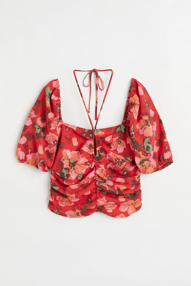 H&M Cropped Blouse Rood/bloemen