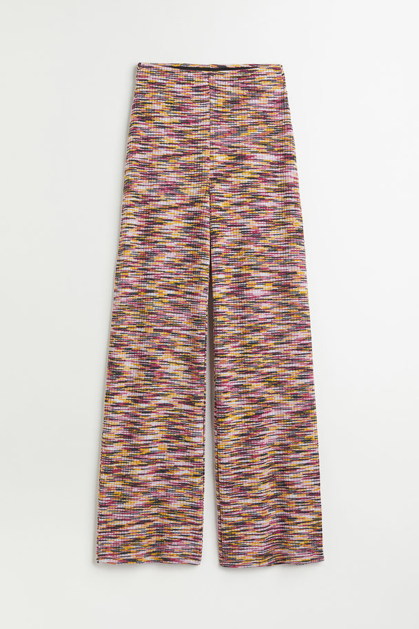H&M Rib-knit Trousers Black/patterned