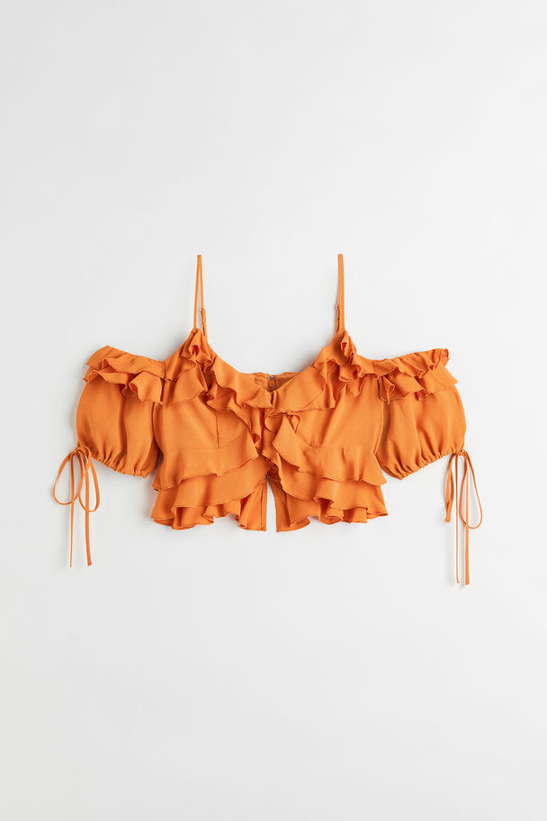H&M Off-the-shoulderblouse Met Volants Oranje