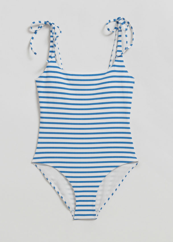 & Other Stories Ribbed Swimsuit Dusty Blue/egret