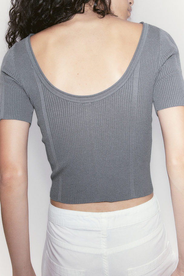 H&M Rib-knit Low-back Top Dark Grey