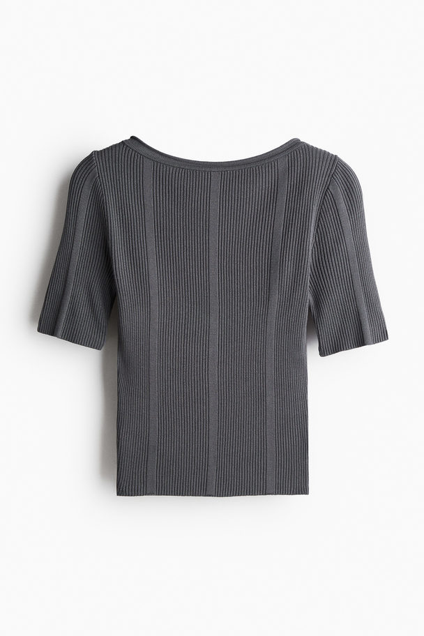 H&M Geripptes Shirt mit tiefem Rückenausschnitt Dunkelgrau