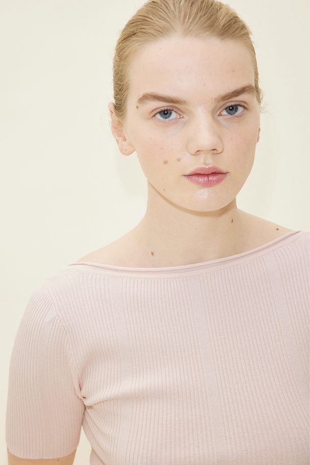 H&M Rib-knit Low-back Top Light Pink