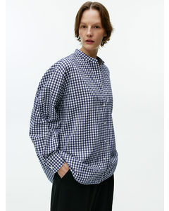 Oversized Seersucker-skjorte Mørkeblå/hvit