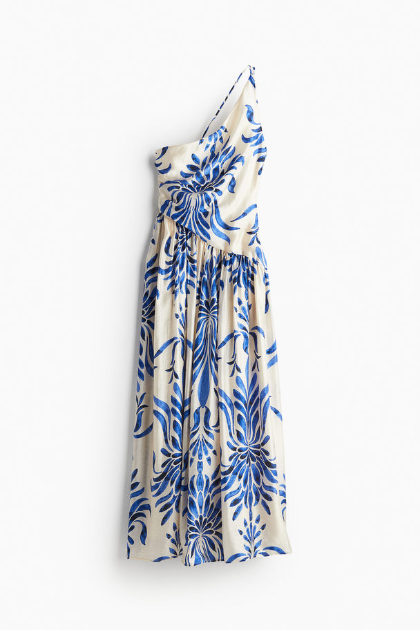 H&M One Shoulder-kjole Creme/blåmønstret
