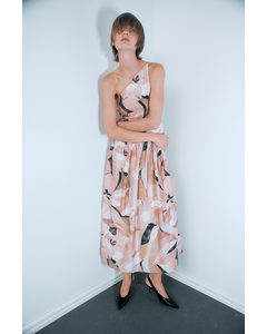 One Shoulder-kjole Lys Rosa/blomstret