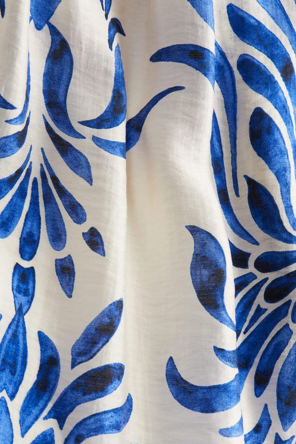 H&M One-shoulder Dress Cream/blue Patterned