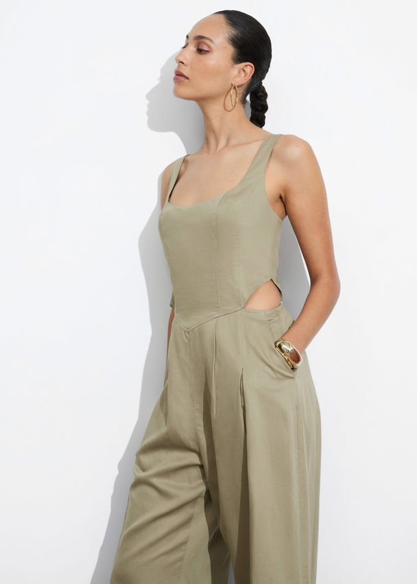 & Other Stories Mouwloze Jumpsuit Met Uitsnijding Kaki