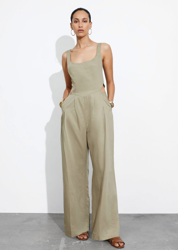 & Other Stories Mouwloze Jumpsuit Met Uitsnijding Kaki