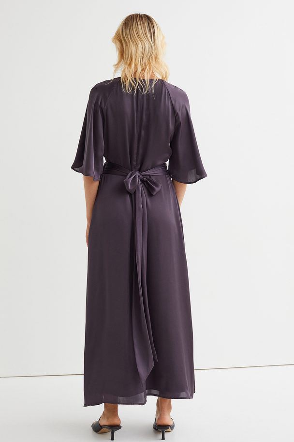 H&M V-neck Satin Dress Dark Plum Purple